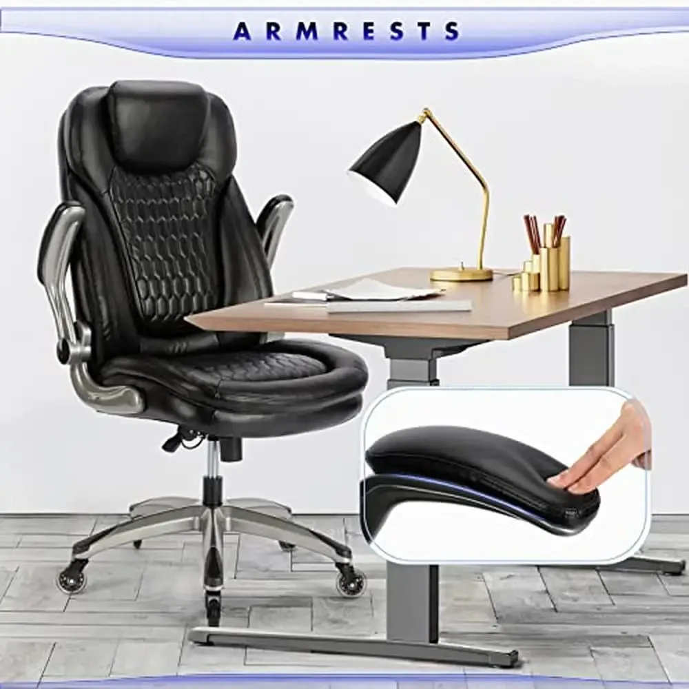 Ergonomic High Back Leather Office Chair with Upgraded Casters-Black Swivel Desk Chair Home Study Meeting Room-Adjustable Height 3