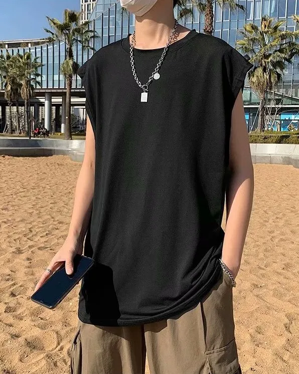 Solid color vest t-shirt black