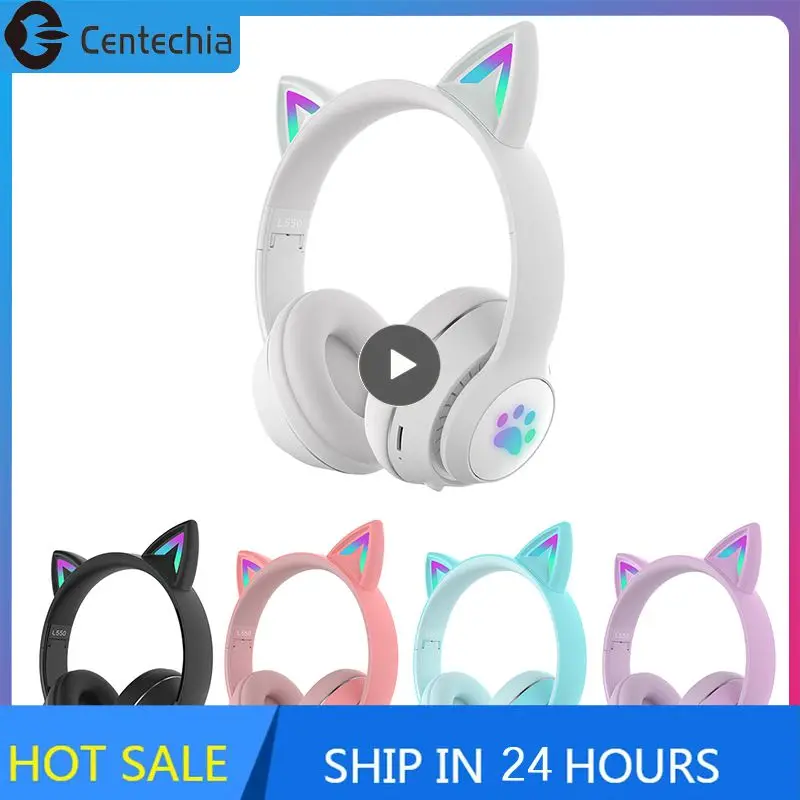 

Portable Glowing LED Cute Cat Ears Sport Head Headphones L550 Blue-tooth Wireless Headset With Mic For Kid Gift