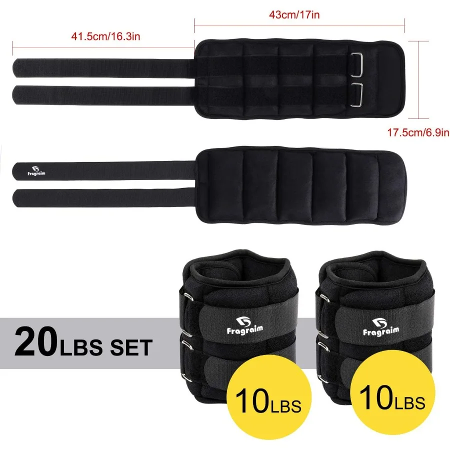 Ankle Weights for Women, Men and Kids - 20Lbs Pair (10lb x 2) Strength Training Wrist/Leg/Arm Weight with Adjustable Strap for J