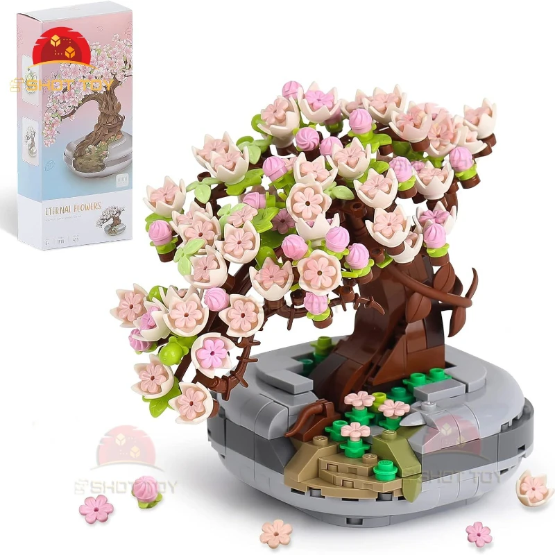 

Mini Bonsai Building Block Creative DIY Simulation Flower Tree Botanical Collection Cherry Bonsai Tree Desktop Decorations