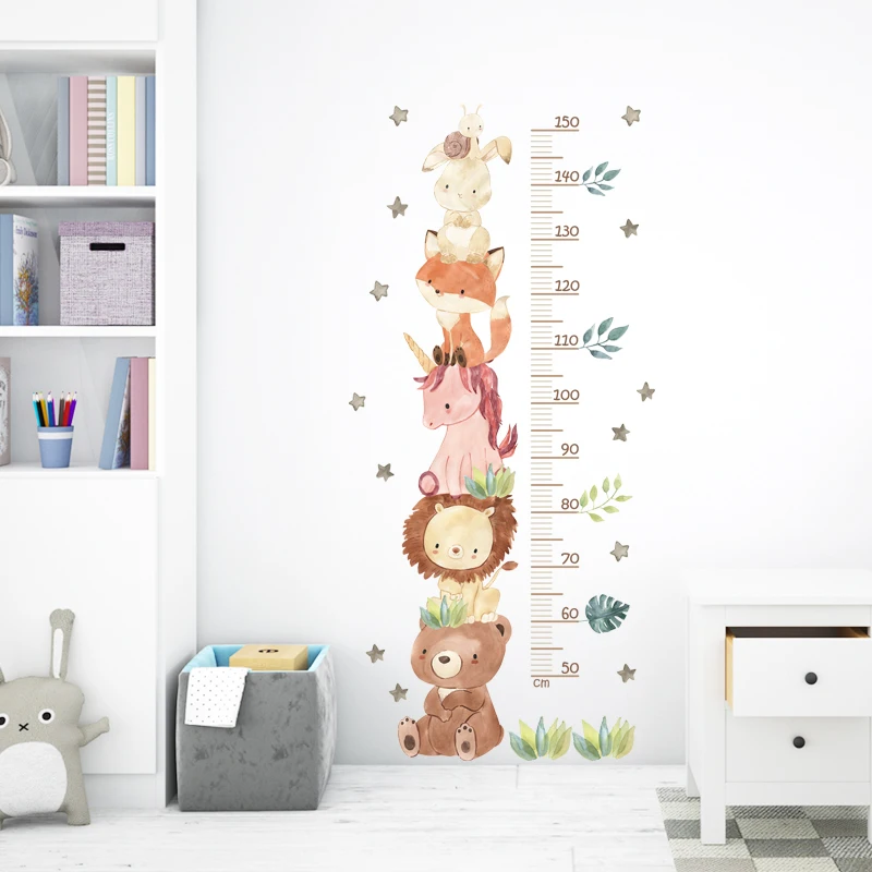 3Pcs Unicorn Animals Height Measurement Wall Stickers for Kids Room