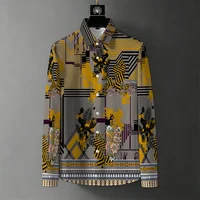 Chemise à manches longues pour homme style streetwear, imprimé graffiti géométrique rétro, haut décontracté et tendance anti-plis 3