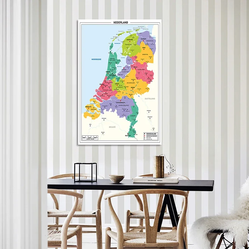 The Netherlands Map In Dutch Wall Art Decoration Poster Non-woven Canvas Painting Education School Office Supplies 100*150cm