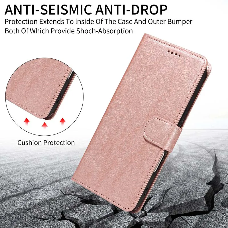 Elegant Leather RFID Blocking Phone Case with Anti-Theft Protection and Flip Wallet Design
