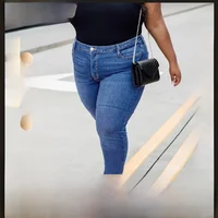 High Waist Zipper Jeans Women's plus Size High Elasticity Slim Fit Jeans Sexy Street Style Long Pants Cotton Polyester Blend