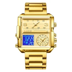 Luxury Gold Steel Sports Square Digital Analog Men's Quartz Watch (All gold S)