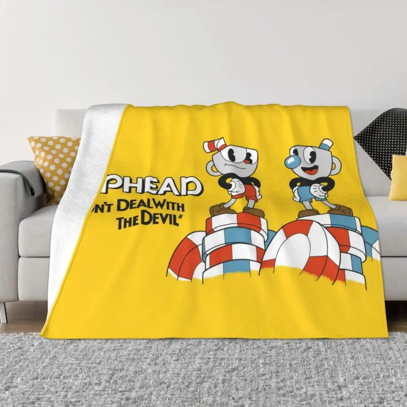 

Cuphead Mugman 3D Print Blankets Comfortable Soft Flannel Winter Cartoon Game Throw Blanket for Couch Office Bed