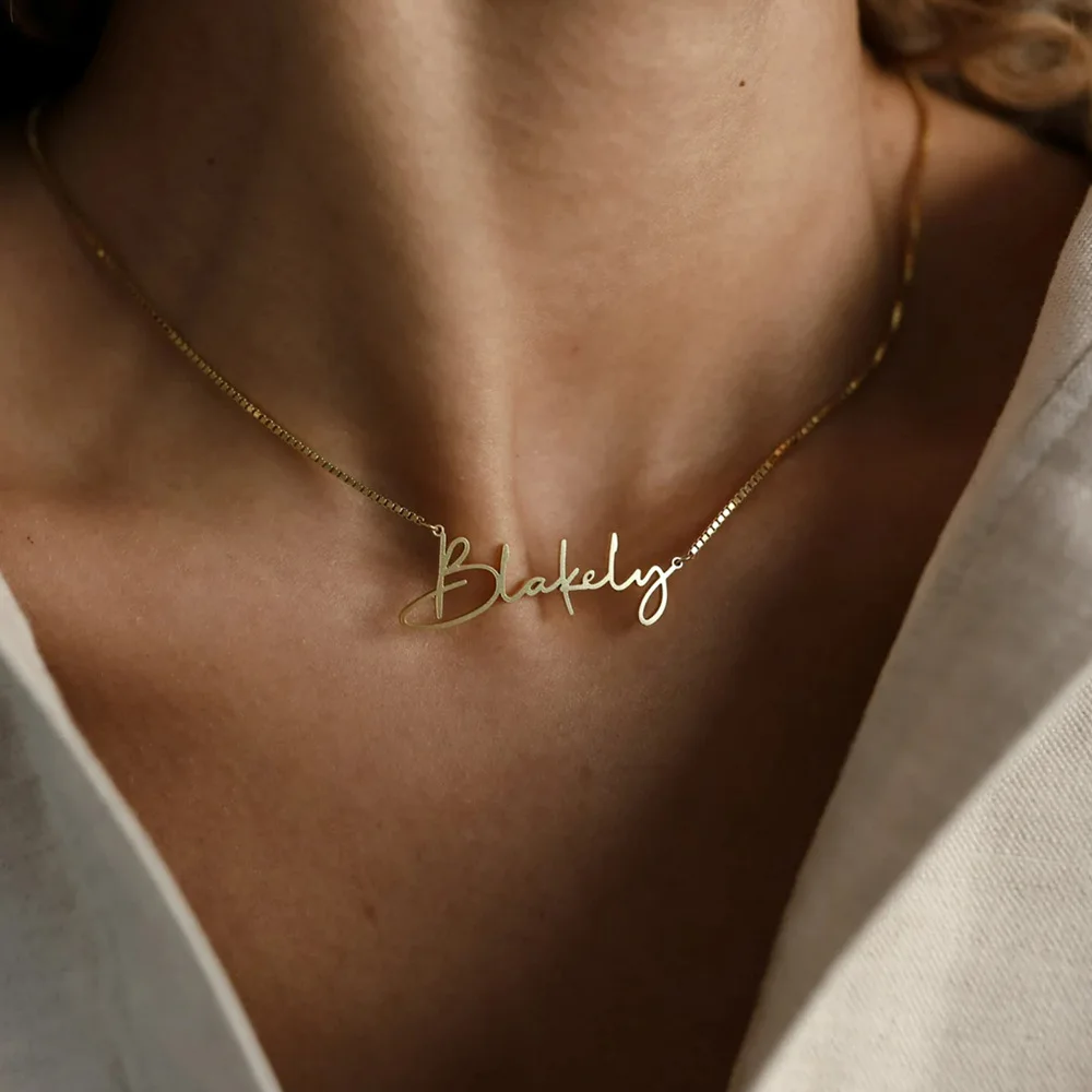 Customized Stainless Steel Name Necklace Personalized Handwriting Signature Letter Nameplate Choker Necklace Jewelry Gifts