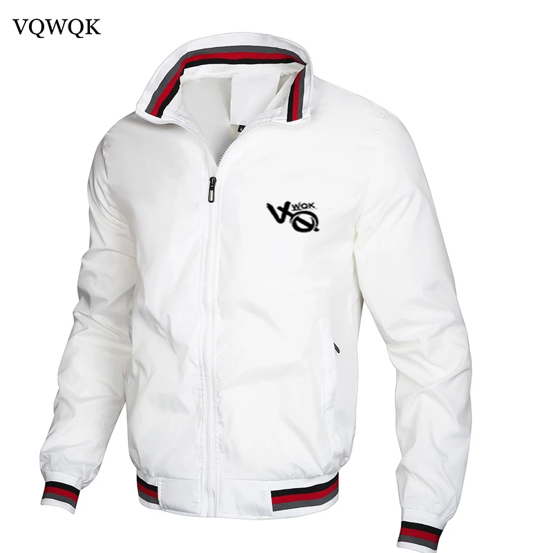 VQWQK고품질 캐주얼 자수 재킷 남성용, 가을 코트, 방풍 방수 운동복 오토바이 재킷, 봄 