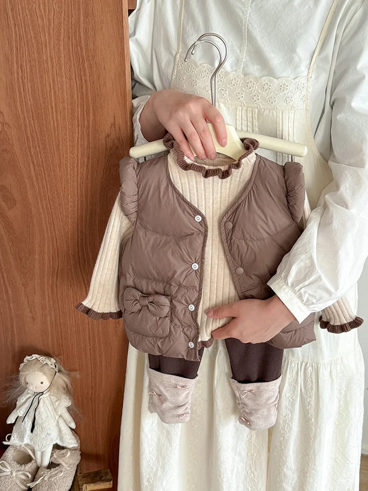  소녀 다운 조끼 가을 및 겨울 스타일 두꺼운 민소매 재킷  방한 따뜻한 조끼