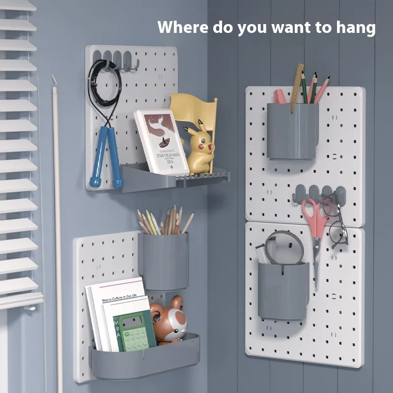 Two sets of no-punch household hole board wall dormitory kitchen bathroom desk organizing desktop wall storage display accessori
