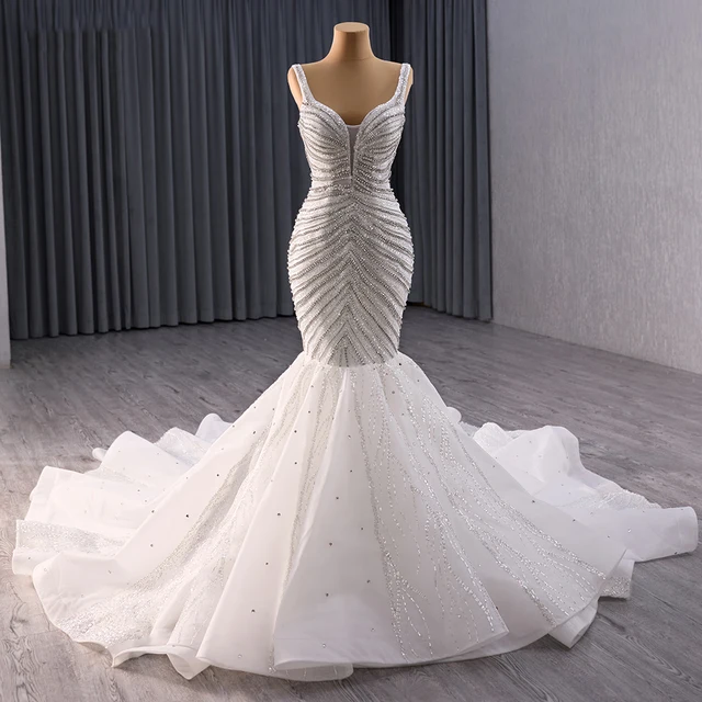 Jancember Promotion Exquisite Wedding Gown For Bride 2024 Mermaid Spaghetti Straps Court Train Lace Up Robe De Mariée 241019 3