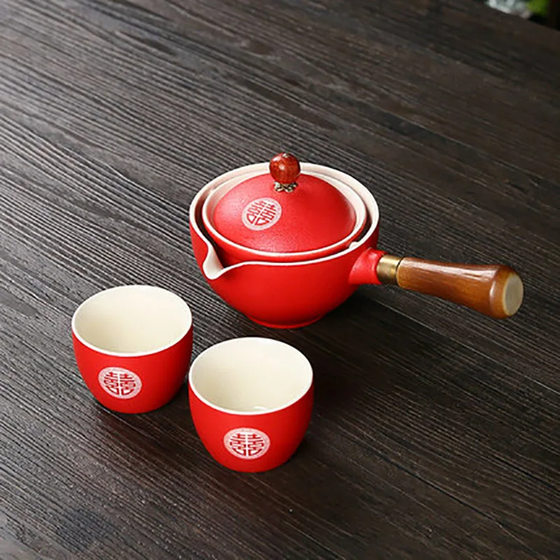 Chinese Style Portable Porcelain Tea Set, Ceramic Pot and Cup Infuser, Teapot Kettle, Double Happiness, Wedding Celebration