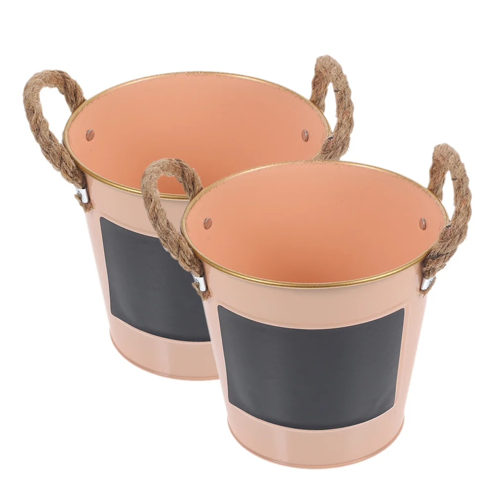 

2 Pcs Vase Flowerpot Iron Party Metal Retro Plant Floral Arrangement Container Holder Bucket Office