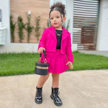 Abbigliamento per bambini Giacca a maniche lunghe e minigonna per ragazze Autunno Set da 2 pezzi per vestiti per bambini Ragazze da 2 a 8 anni