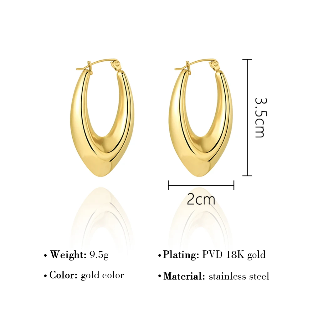 Hoop Earrings Polished Women Wide 18K Gold-Plated Bronze Jewelry Simple  Fashion