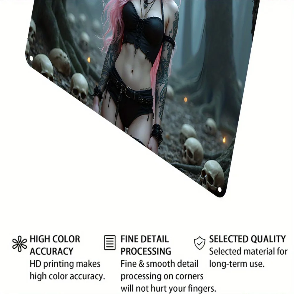 Gothic Pink-Haired Metal Wall Art Sign - Unique Aluminum Decor
