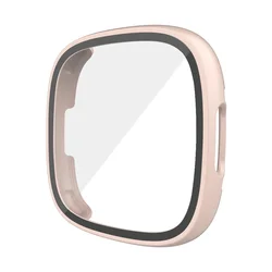 All - Around HD Tempered Glass Screen Protector with Hard PC Bumper Shell - Fitbit Versa 4 (Pink)