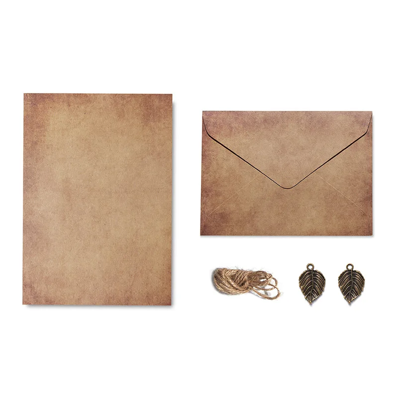 Bview Art Vintage Kraft Letterhead Envelope Set A5 Handwritten Letterhead Confession Twine Hanging Decoration