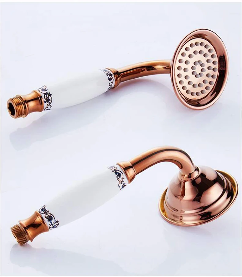 Vintage Round Brass and Porcelain Single Handheld Shower Head Spray