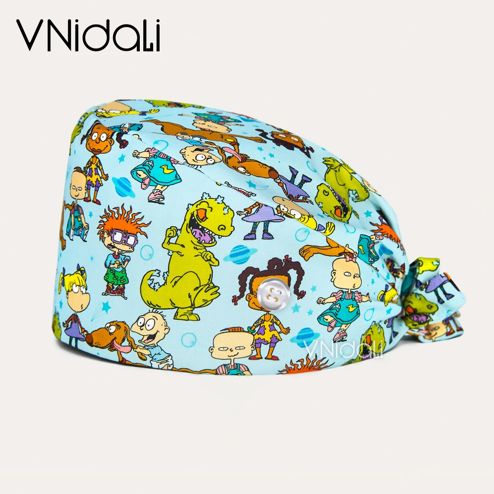 Medical Scrub Hats Cartoon Printing Ladies Surgical Cap 100% Cotton Dentist Cap Beauty Salon Laboratory Work hat 1PC