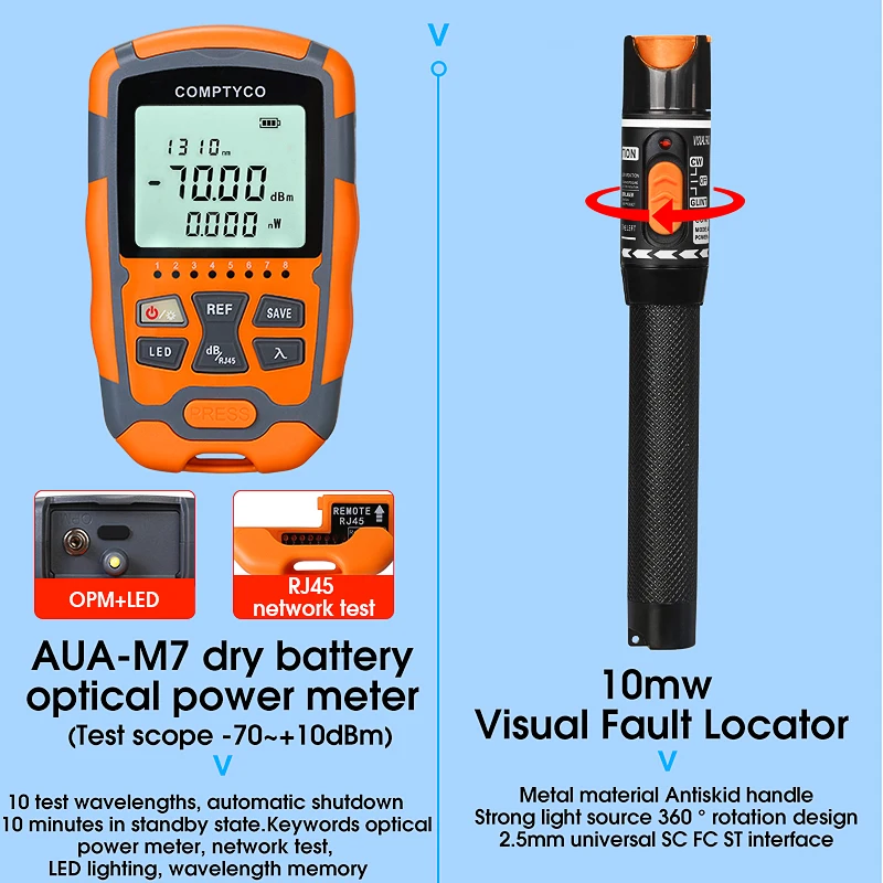 Optical Fiber Cold Splicing Kit Set With Fiber Cleaver AUA-M7 Mini 3 in 1  Optical Power Meter Visual Fault Locator10mw