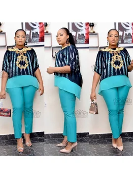 African Women's Fashion Dashiki Chiffon Top and Stretch Pants  Set 2-Piece Elegant (XFTZ09) 1