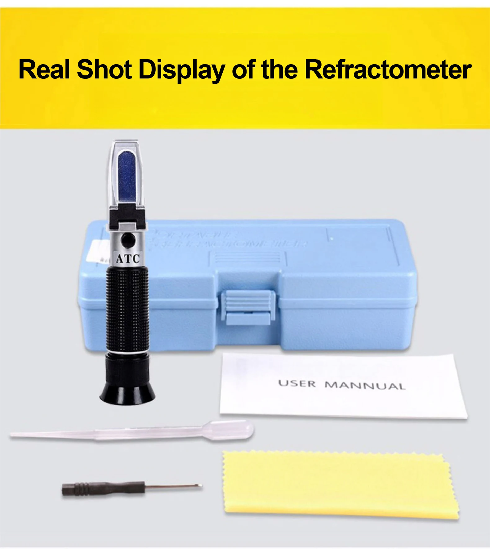 Portable Honey Concentration Refractometer with ATC Brix Moisture Baume Tester f