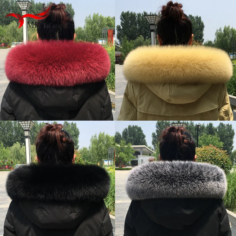 100% Real Fur Scarf For Women Winter Neck Warm Furry Fox Fur Collar Down Jackets Genuine Leather Fluffy Scarves Hood Shawls 3
