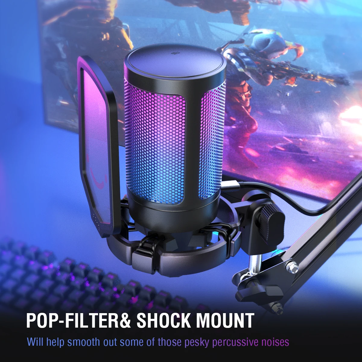 FIFINE USB Gaming Microphone,Condenser MIC with RGB,for PC PS4 PS5 MAC,Suit for Podcasters/Gamers/Influencers/Home Studio — view 5