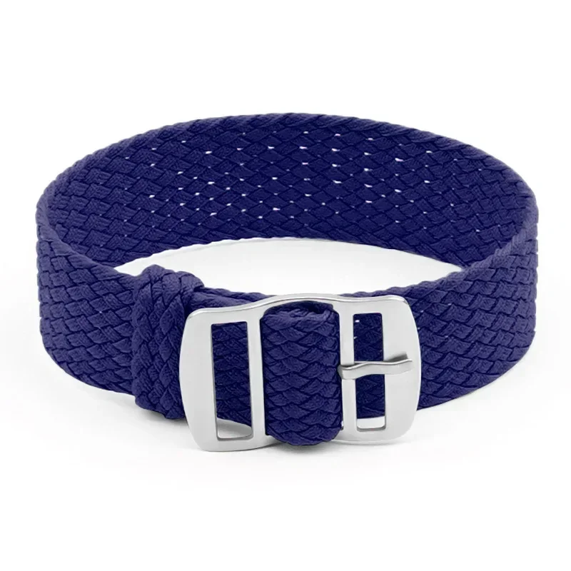 Premium Perlon Woven Nylon Watchband Strap – Adjustable Fabric Bracelet with Buckle for Men & Women, Black & Blue Options