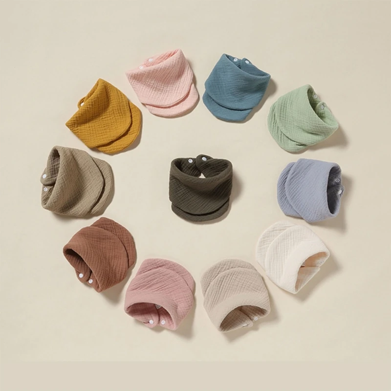 

6 Layer Cotton Gauze Baby Feeding Bib Solid Color Muslin Newborn Saliva Towel Burp Cloths Adjustable Snap Button Kids Drool Bib