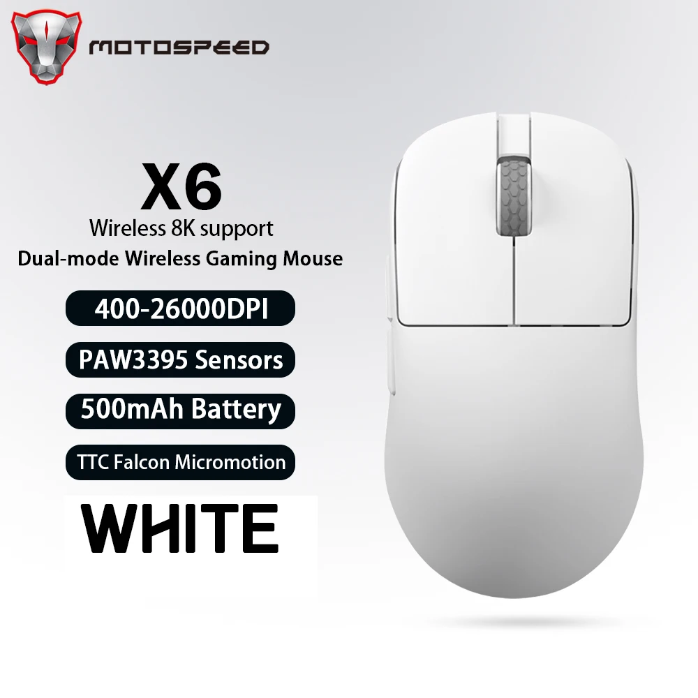Motospeed X6 最大 8K ワイヤレスマウス軽量 PAW3950 充電式 26000DPI