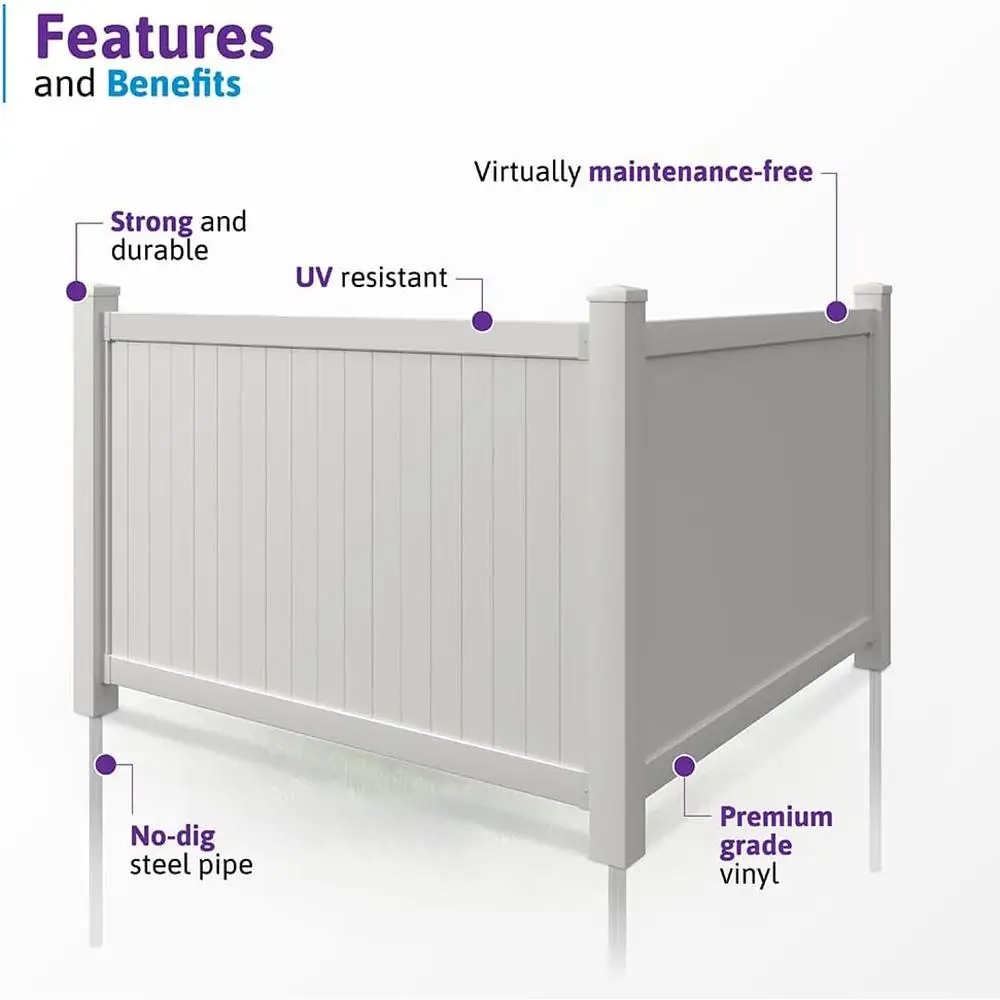 Vinyl Privacy Fence Panel 4ft High 6ft Wide No Dig Installation Durable Outdoor Safety Enclosure Easy DIY Assembly Garden