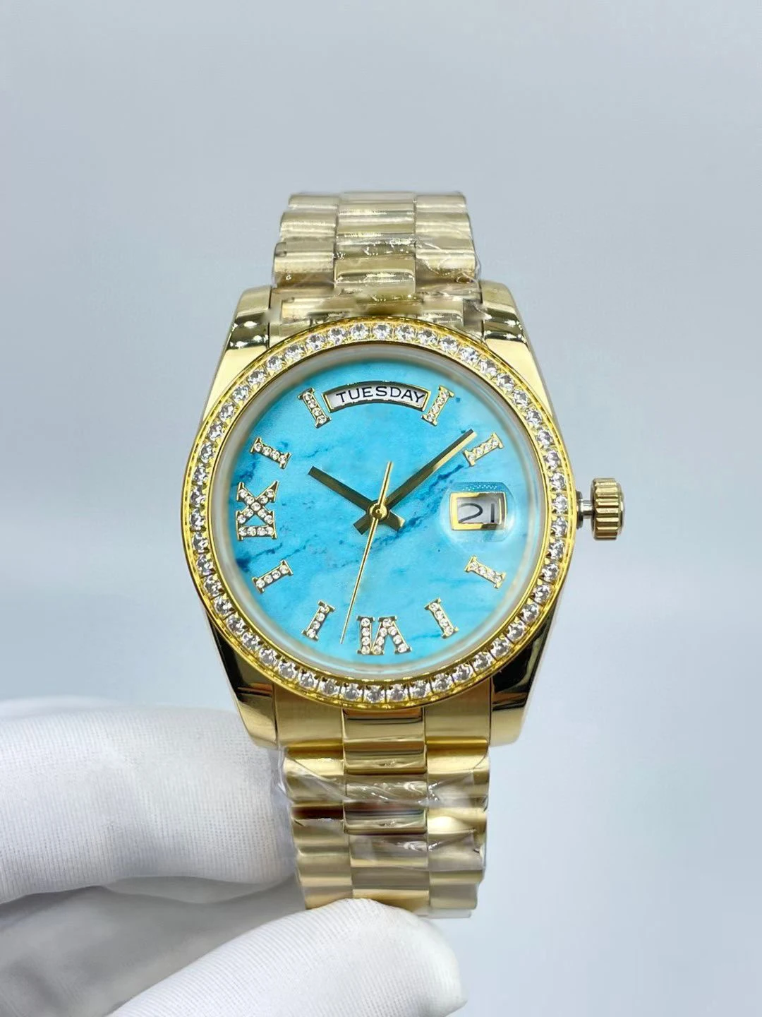 

"Womens Diamond Strap Watch with Hematite Dial - 36mm, Thin Design"