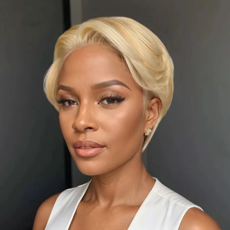 13*4*1 T lace 150% density pixie human hair wigs for women short human hair wigs daily use natural look pixie wig