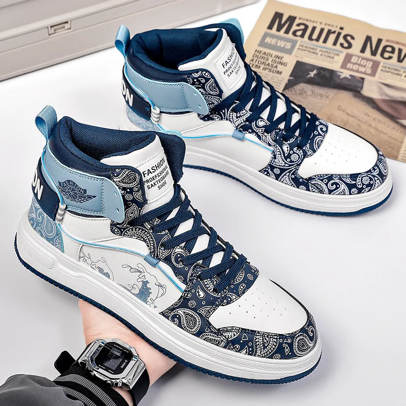 

Spring and Autumn High Top Leather Fashion Casual Sneakers Tourism Men's Shoes