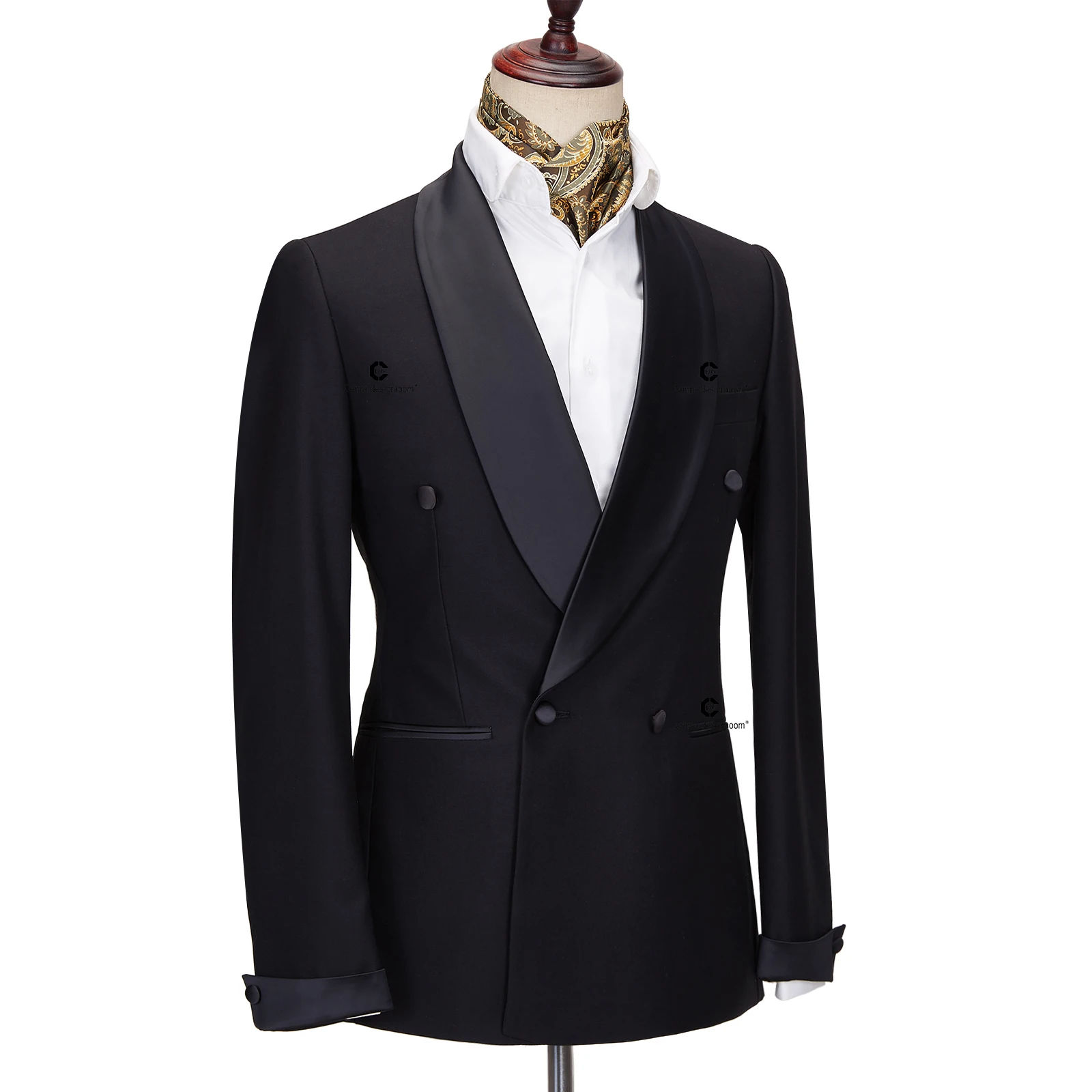 Cenne Des Graoom Luxury Men Suit Wedding Grooms Banquet Classic Black Tuxedo Jacket Pants Satin Shawl Lapel Slim Fit Party Prom 4
