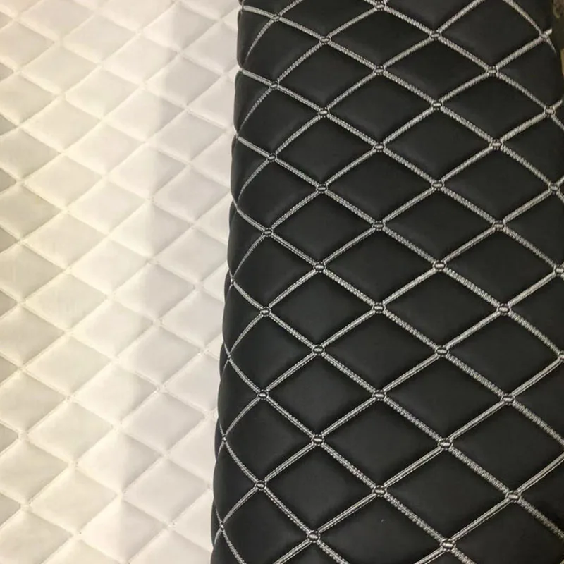 Embroidered Craft Artificial Leather Fabric Thick Sponge Quilted PU Leather Fabric For Sofa Upholstery Furniture Car Interior