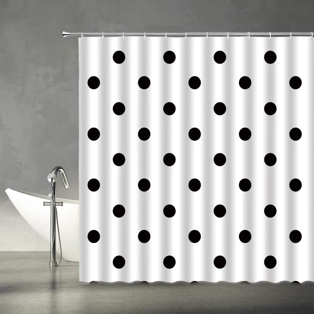 

Polka Dot Shower Curtain Set Black Classic Doodle White Retro Art Modern Fashion Fabric Chic Bathroom Decor Curtains with Hooks
