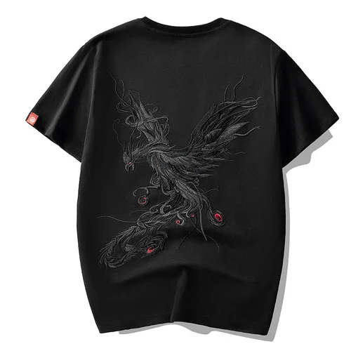 남성용 순면 루즈 반팔 티셔츠, 중국 스타일 피닉스 자수 티셔츠, 국가 트렌드, M-5XL, 2023 여름 신상 5