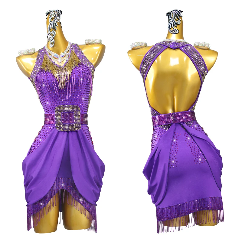 New Purple Latin Dance Dress Competition Clothing Ballroom Practice
