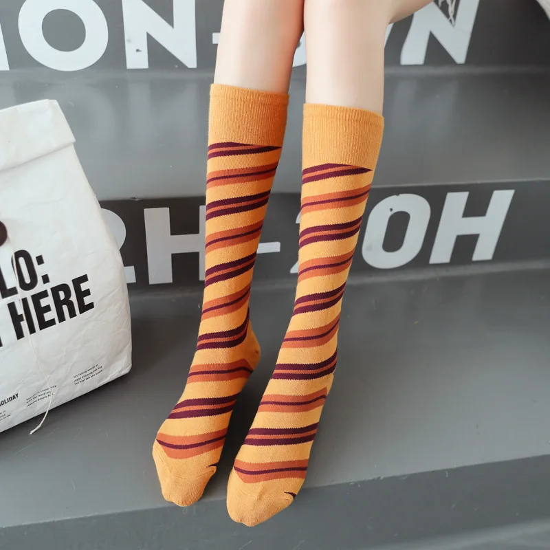 

Mid- Striped Knee Length Trendy Internet Celebrity Japanese and Korean Calf Socks Thigh Hig