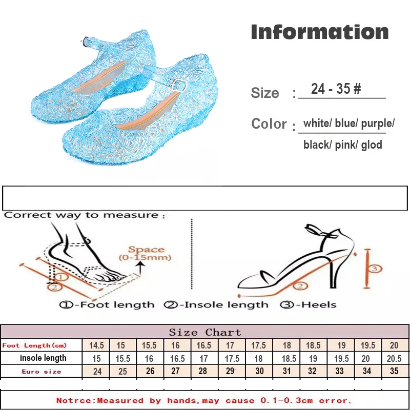 Kids shoes summer waterproof girls wedge cosplay party princess sandals 24-35