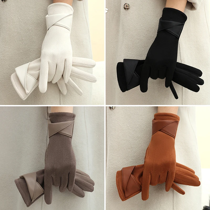 1 Pair Suede Gloves For Women Winter Velvet Gloves Elegant Touch Screen Gloves Riding Driving Keep Warm Outdoor Christmas Gift - 2
