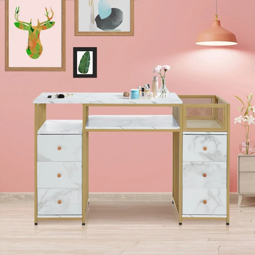 Nail Desk Nail Tech Acetone Resistant Manicure Table with Metal Frame Nail Salon Station Beauty Storage Organizer 2425 (White)