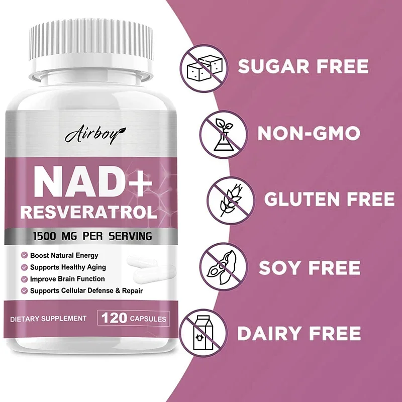 NAD+ Resveratrol Supplements Natural Energy Anti-aging Cellular Health Strengthens Immune System