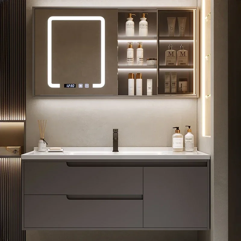 Rock Plate Bathroom Cabinets Wall-mounted Vanity Sink Smart Mirror Cabinets Storage Furniture Muebles