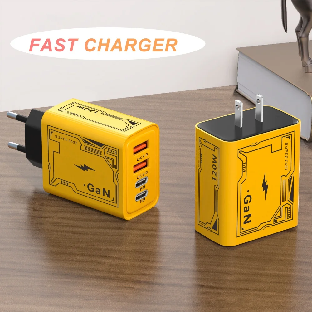 Charger Adapter 120W USB Type C Mobile Phone Quick Charge 3.0 EU/US Plug Wall Chargers 6A Fast Charging Cable For iPhone Samsung
